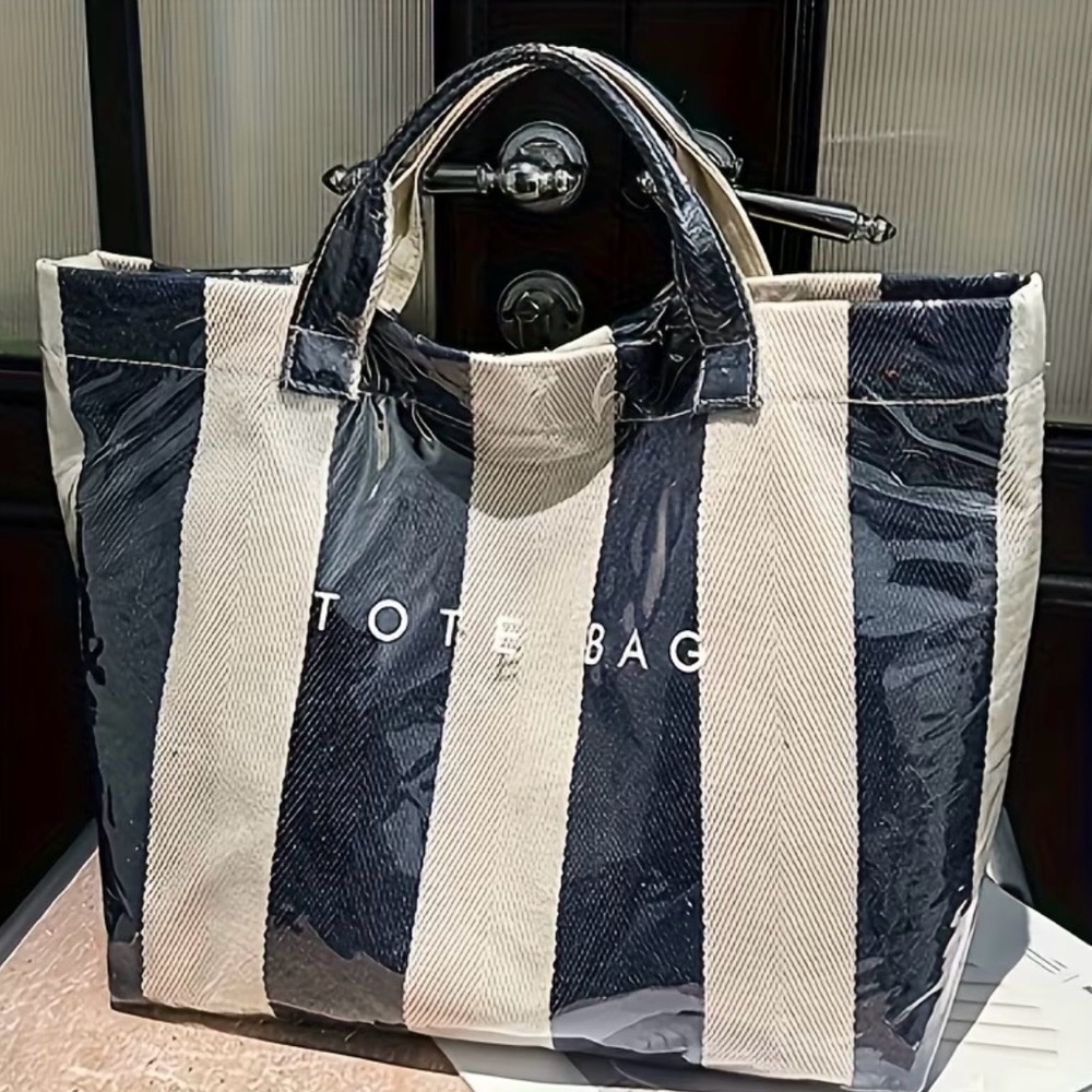 Navy and Cream Striped Tote Bag